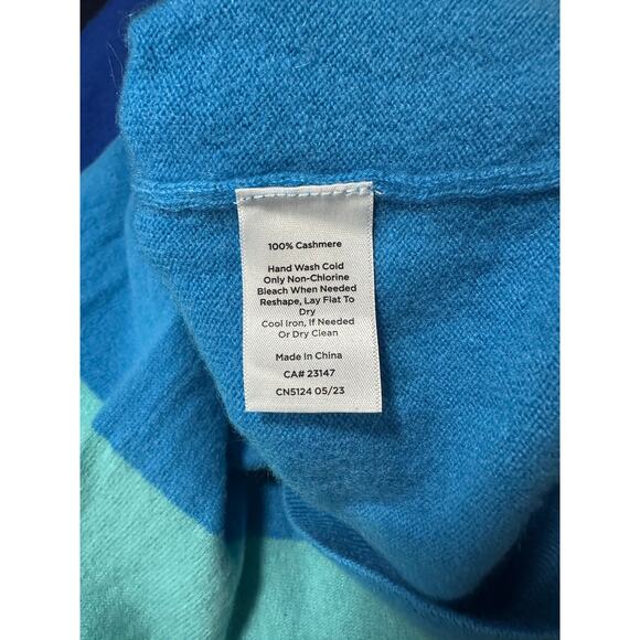 Talbots 100% Cashmere Sweater Size Large Striped Blue V Neck Office Casual - Picture 6 of 9